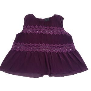 Anna Sui Tiered Embroidered Oversized Top S Semi Sheer Accordion Pleated blouse